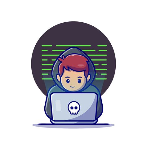 Hacker Operating Laptop Cartoon Vector Icon Illustration People