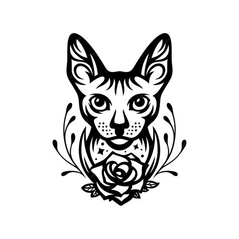Sfinx kat hoofd portret tatoeage tekening Vector illustratie | Premium