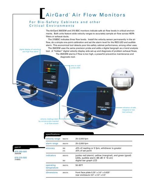 AirGard Models 350CEM And 315BSC Air Flow Monitors