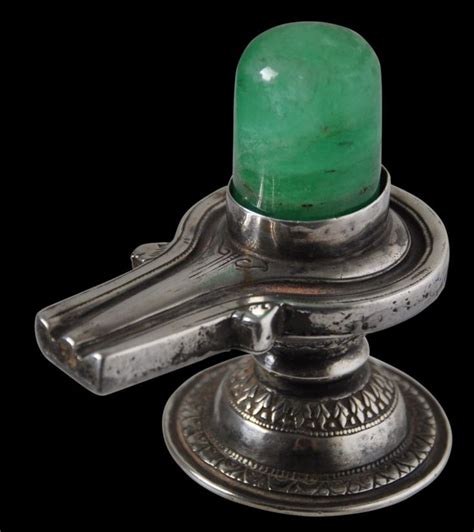 Silver Shivalingam set with a Single, Massive 189-carat Emerald Lingam ...