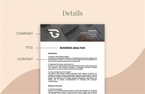 business analysis template  word google docs  templatenet