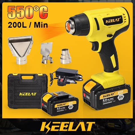 KEELAT Cordless Handheld Hot Air Gun With 3 Nozzles Temperature Adjustable Electric Heat Gun For