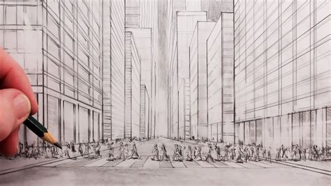 How To Draw A City Street Using One Point Perspective Pencil Sketch