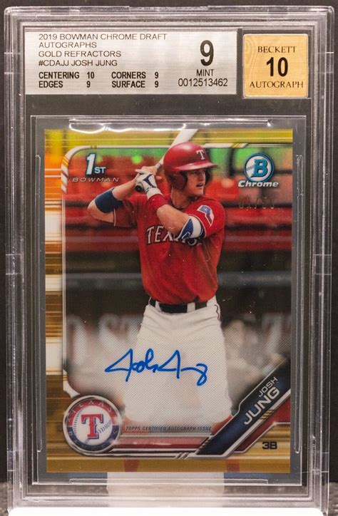 Josh Jung 2019 Bowman Draft CDA JJ Chrome DP Auto Gold Refractor 50