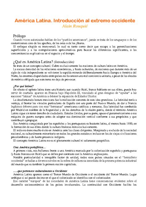 Am Rica Latina Introducci N Al Extremo Occidente Rouqui Latina Al Extremo Occidente Alain