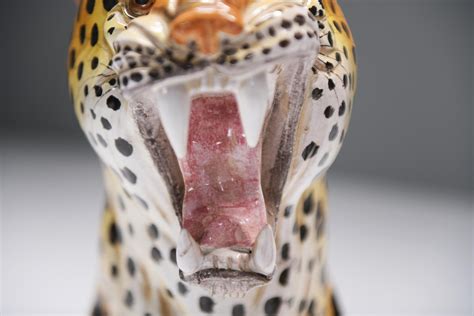 Stunning pair of vintage ceramic leopards sculptures made in Italy 1960s For Sale at 1stDibs