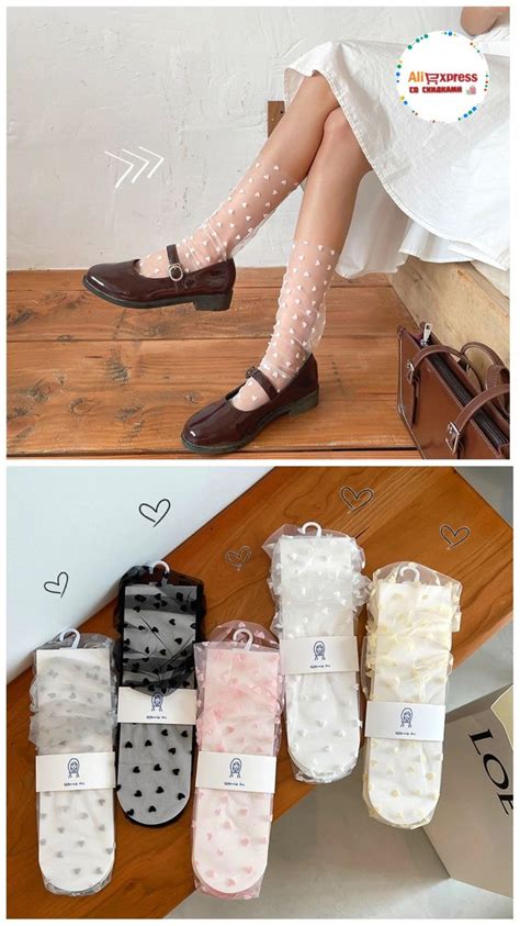 Носки женские, тонкие прозрачные до щиколотки, с милым сердечком, в ...