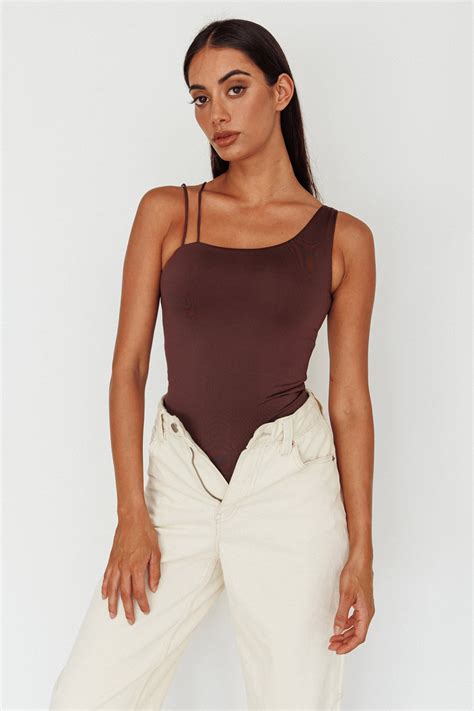 Shop The Bare Double Strap Bodysuit Brown Selfie Leslie Australia