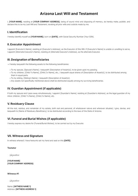 Free Last Will And Testament Template Arizona - FREE Printables