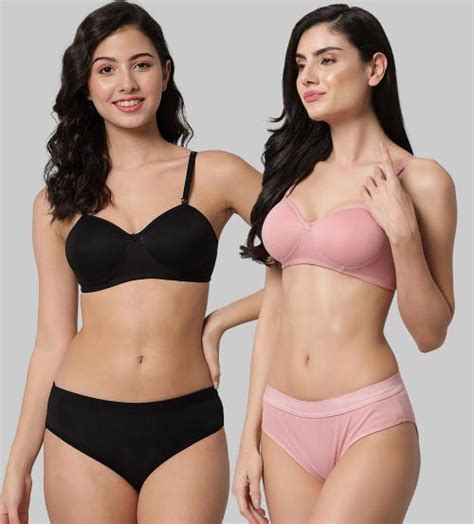 Buy Samvar Women Cotton Bra Panty Set For Lingerie Set Pack Of Color Black Pink