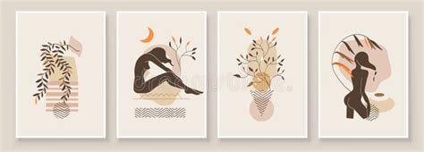 Abstract Composition Art With Nude Woman In Leaves Earth Tones Colors Wall Art Decor Soft