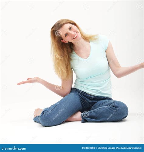 Fun Loving Blonde Girl Showing Her Innocence Stock Photo Image Of Happiness Gesture