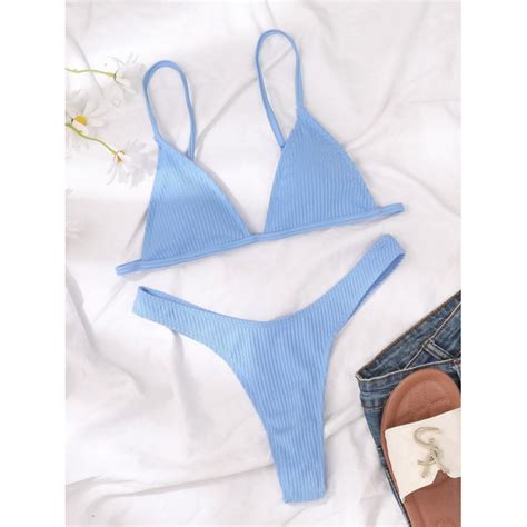 Girls High Cut Bikini Set Sexy Small Cup Swimwear Women Ribbed Swimsuit Beach Brazilian Biquini