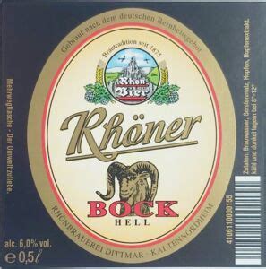 Drink Label Rhöner Bock Hell Rhönbrauerei Dittmar Kaltennordheim