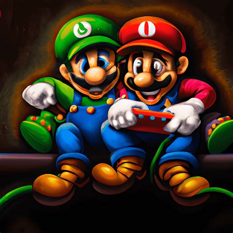 Super Mario and Luigi Art Canvas Airbrush Cinematic Colorful High · Creative Fabrica