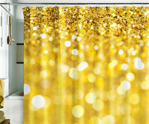 Bath Shower Curtain Bling Glitter Sparks Shimmer Gold 71x71 180x180cm