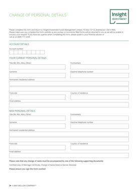 Fillable Online Form Change Of Personal Details Insight Investment