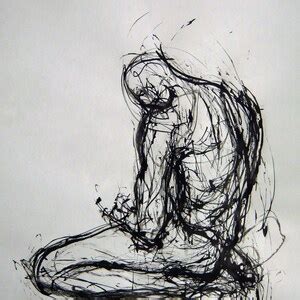 Original Drawing By Gustau Donat Modern Abstract Black Ink Drawing Of A Male Nude