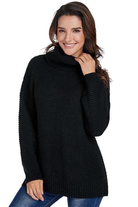 Alyce Women S Cozy Long Sleeves Turtleneck Sweater Black Amber Millet