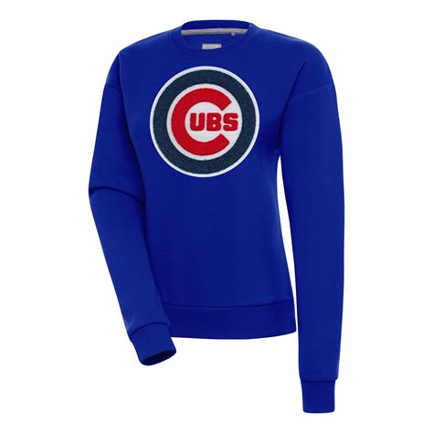 Women's Chicago Cubs Antigua Royal Victory Chenille Pullover Sweatshirt