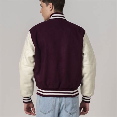 Varsity Base Men Jacket Maroon White All Wool Customizable Letterman Jacket