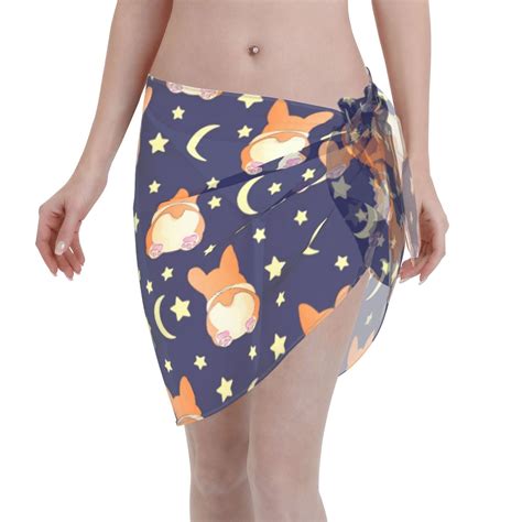 Adobk Corgi Lying With Moons And Stars Swimsuit Coverups For Women Beach Bikini Short Skirt For