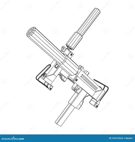 Submachine Gun Modern Firearms Pistol With Silencer Stock Vector