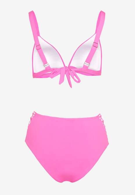 Różowe Bikini Biustonosz z Usztywnianymi Miseczkami i Cyrkoniami Majtki ze Sznurowaniem Durbia