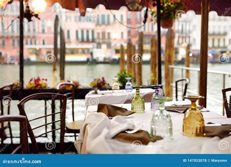 Stylish Outdoor Cafe In Venice Stock Photo Image Of Evening Empty