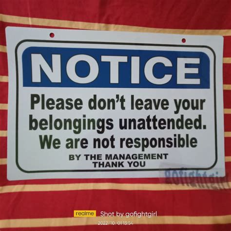 Please Dont Leave Your Belongings Unattended Signage Pvc Plastic 7