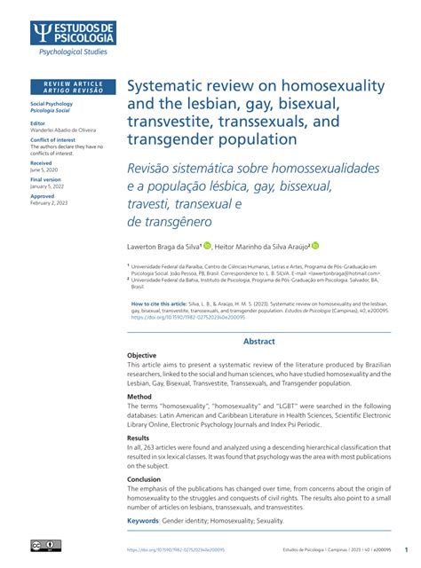 Pdf Systematic Review On Homosexuality And The Lesbian Gay Bisexual Transvestite