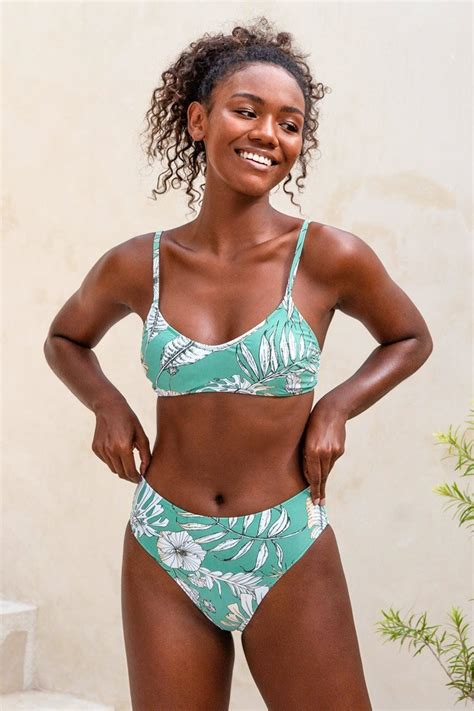 Kaiya Tropical Plants Mid Waisted Bikini Cupshe UK