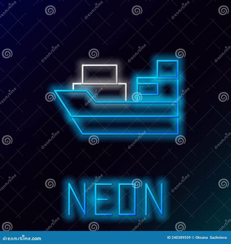 Glowing Neon Line Cargo Ship With Boxes Delivery Service Icon Isolated