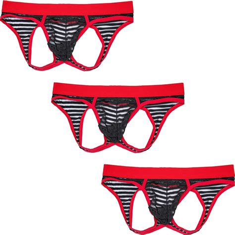 Faringoto Men S Semi Transparent Jockstrap Striped Briefs Mesh G String