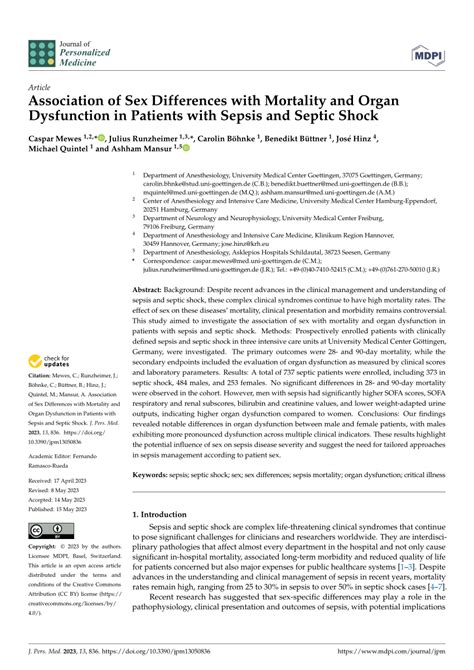 PDF Association Of Sex Differences With Mortality And Organ Dysfunction In Patients With