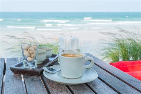 Coffee Set On The Beach Stock Photo Image Of Copy Alcoholic