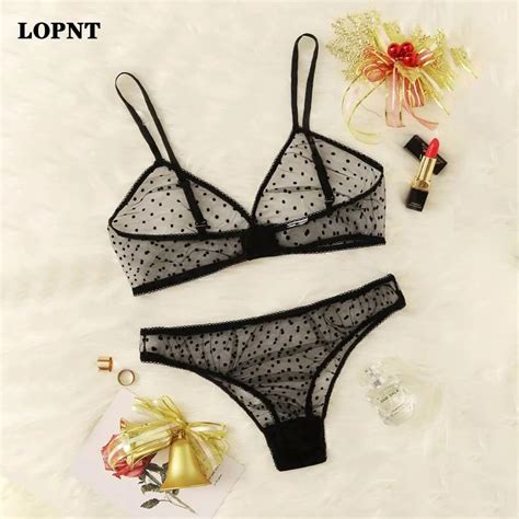 Lopnt Sexy Underwear Set Breathable Bralette With Sexi Underpants Polka Dot Sheer Mesh Lingerie