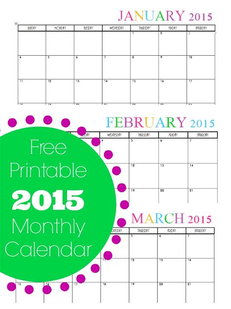 Free Printable Monthly 2015 Calendar