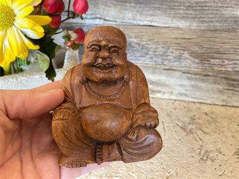 Mano Tallada Mini Buda De Madera Riendo Buda Buda Feliz Etsy