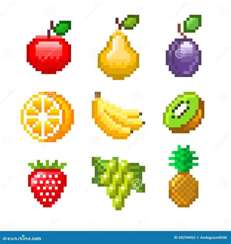 Frutas Del Pixel Para El Sistema Del Vector De Los Iconos De Los Juegos