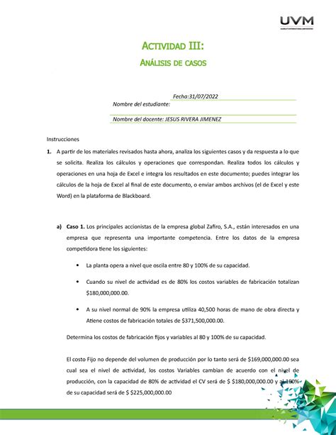 Actividad 3 Análisis de casos ACTIVIDAD III ANÁLISIS DE CASOS Fecha