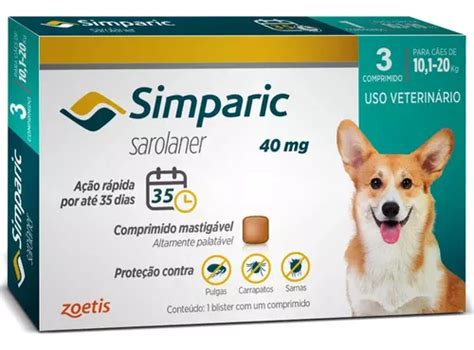 Simparic 10kg A 20kg Preço 3 Comprimidos - Simparic Uma Caixa De 10kg A 20kg Com 3 Comprimidos | Frete grátis