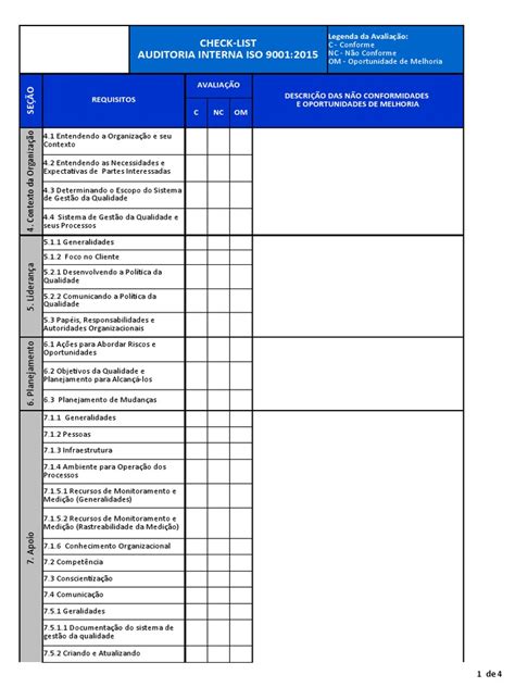 Check List De Auditoria Da Iso 9001 2015 Pdf Qualidade Negócios