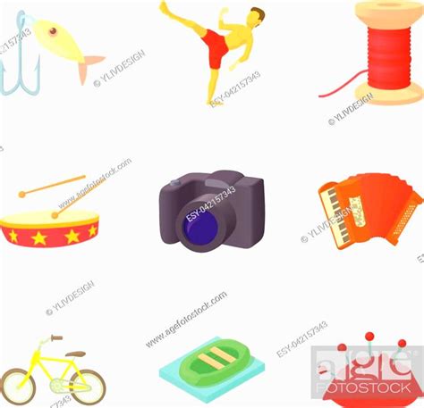 Special hobby icons set. Cartoon set of 9 special hobby vector icons ...