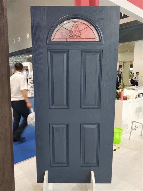 Morden Woodgrain Texture Fiberglass Exterior Door With Arch Glass