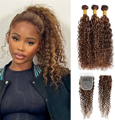 Amazon Honey Blonde Ombre Curly Human Hair Bundles With Closure Inch P