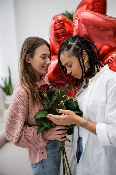 Happy Lesbian Woman Holding Red Roses Stock Image Image Of Adult Event