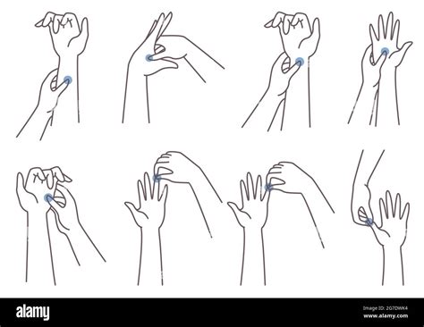 Acupressure Hand Massage Technique Woman Pressing Finger Palm Wrist Points Vector