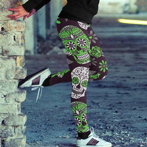 Sugar Skull Leggings Green And Purple Sugar Skull Leggings Skull