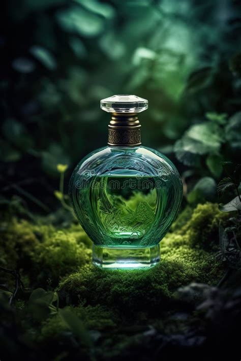 Beautiful Perfume Bottle In The Forest On The Moss Natural Forest